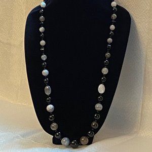 Jay King Grey, Black and White Agate & Sterling Necklace, 28"+